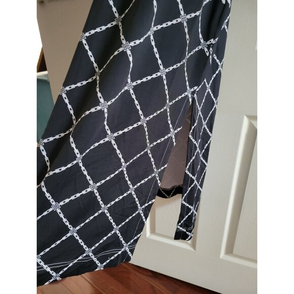 Lulu B Black White chain Print Maxi Dress Ruffled neck size XL UPF 50 Resort - Picture 4 of 10